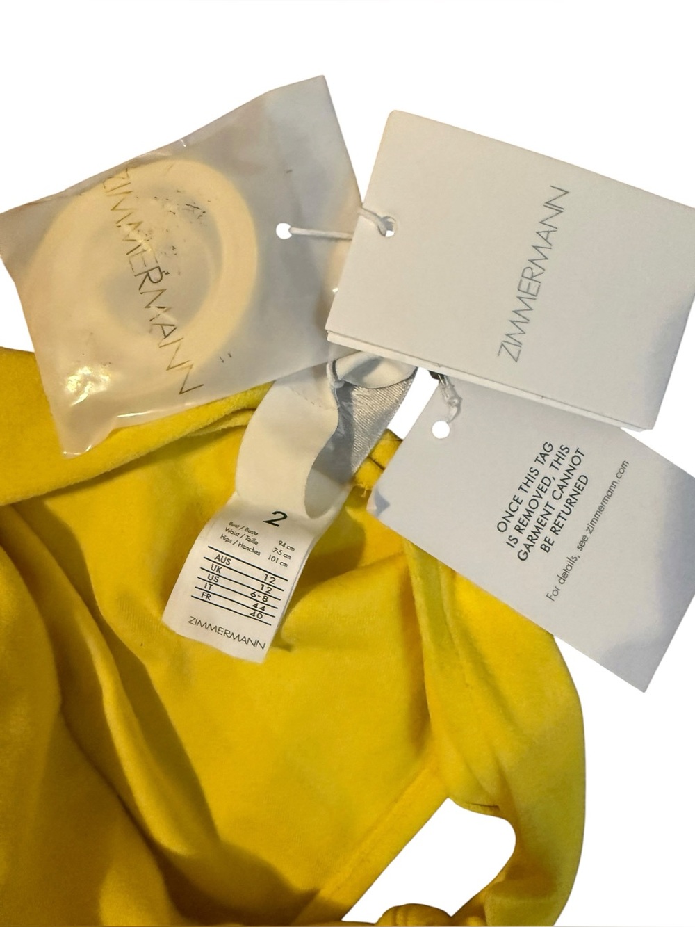 Zimmermann Soft Terry Yellow Tie Front Bandeau Bikini Set Size 2 US 12 NWT - Picture 5 of 6